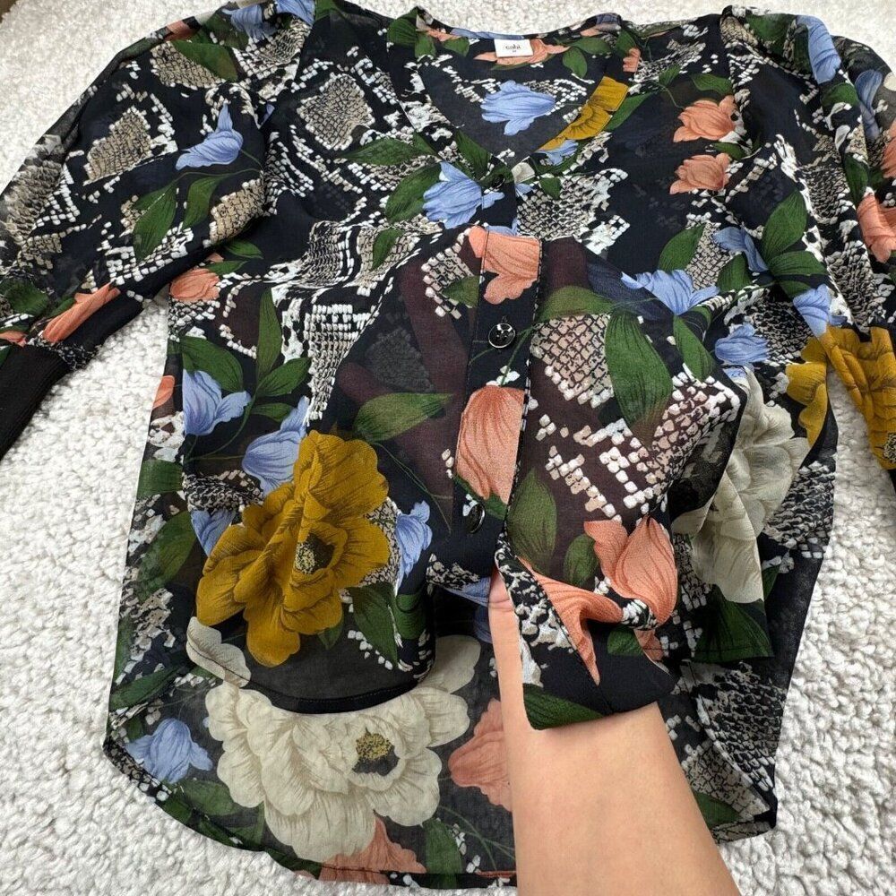 Cabi Snake Charmer Floral Sheer V Neck Blouse - Picture 9 of 11